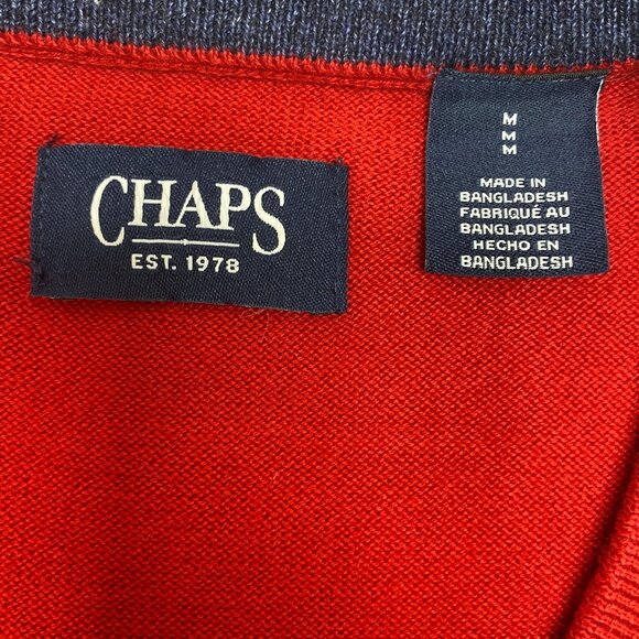 Chaps Mens M Red Sleeveless V-Neck Sweater Vest Embroidered Logo Preppy Casual - Picture 9 of 16
